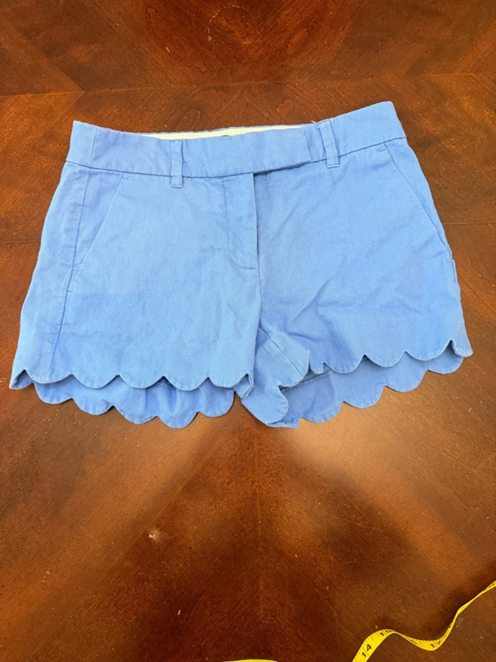 J. Crew Light Blue Scalloped Hem High Waist Shorts